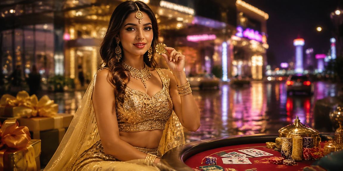 Player enjoying baccarat game in festive setting